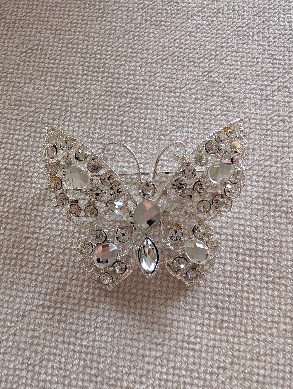 Silver Crystal Butterfly Brooch